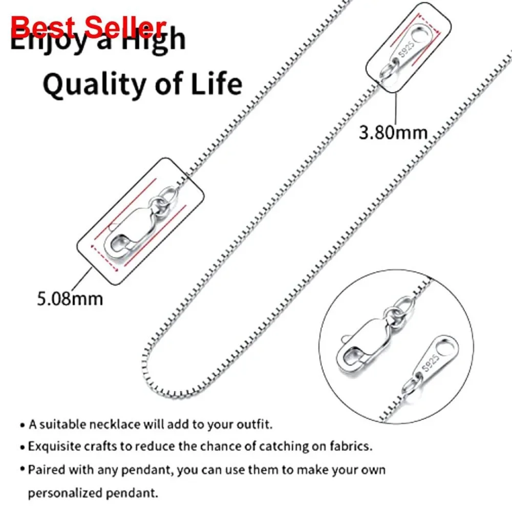 18K Gold Plated 925 Sterling Silver Box Chain Necklace 0.8mm